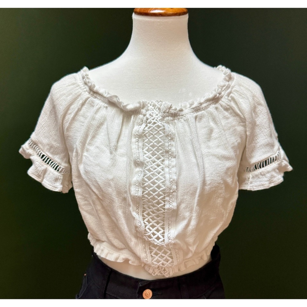 Ocean Drive White Off Shoulder‎ Crop Ruffle Short Sleeve Blouse Size M